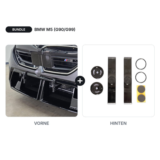 BUNDLE Kennzeichenhalter Twistnfix Vorne + Hinten passend für BMW M5 (G90/G99) – Klammersystem Front + Universal Heck