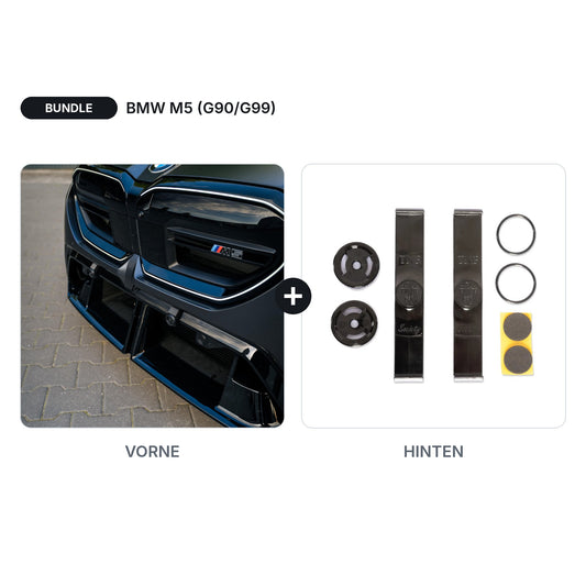BUNDLE Kennzeichenhalter Twistnfix Vorne + Hinten passend für BMW M5 (G90/G99) – OEM Punkt Schraubsystem Front + Universal Heck
